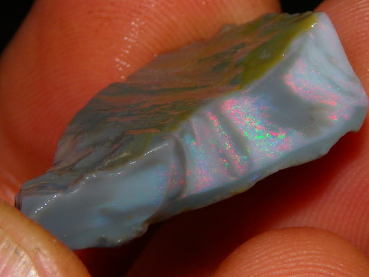 NIce Rough Lightning Ridge Seam Opal Specimen 20.05cts Grey/Light Base Pinks/Green Gamble