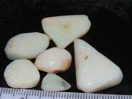 6 Rubbed/Rough Coober Pedy Opals 45cts White/Milky Base Multicolours/Potch Au (N)
