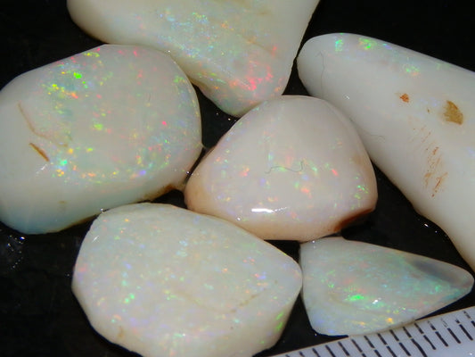 6 Rubbed/Rough Coober Pedy Opals 45cts White/Milky Base Multicolours/Potch Au (N)