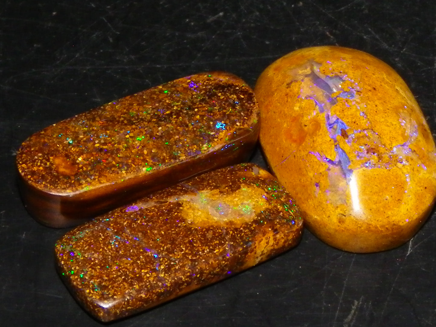 3 Cut Polished Boulder/Matrix Opals 29.5cts Pinfires/Crystal Ironstone Base :)