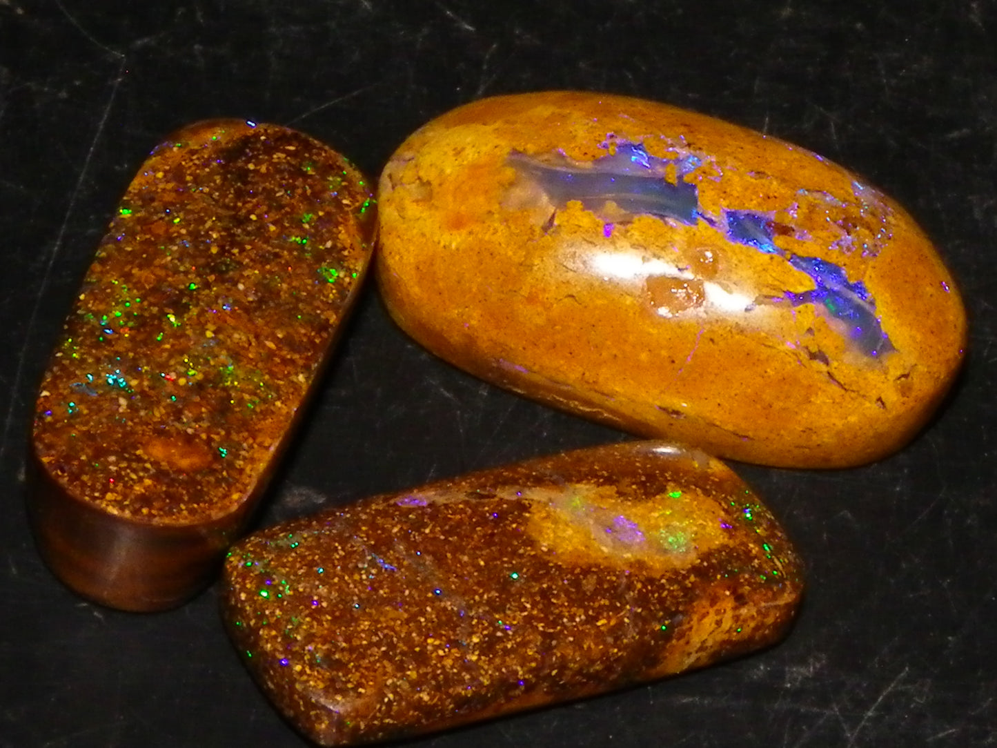 3 Cut Polished Boulder/Matrix Opals 29.5cts Pinfires/Crystal Ironstone Base :)