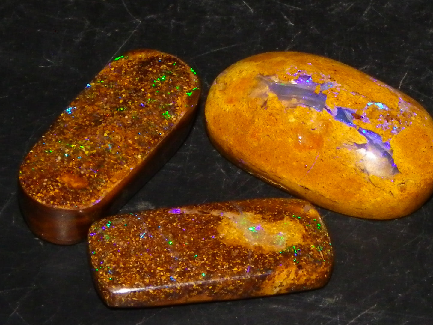 3 Cut Polished Boulder/Matrix Opals 29.5cts Pinfires/Crystal Ironstone Base :)