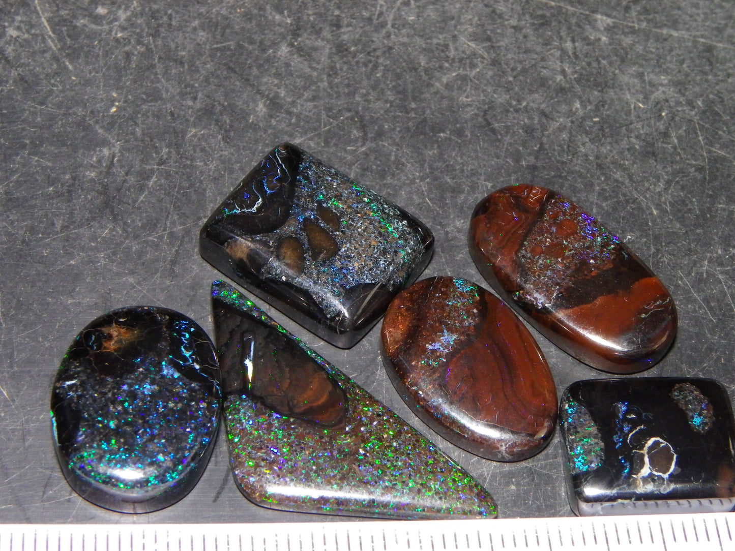 Queensland Cut/Polished/Treated Matrix Opal Parcel x 6 Stones 70.35cts Fires/Patterns