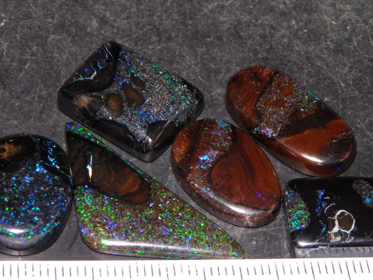 Queensland Cut/Polished/Treated Matrix Opal Parcel x 6 Stones 70.35cts Fires/Patterns