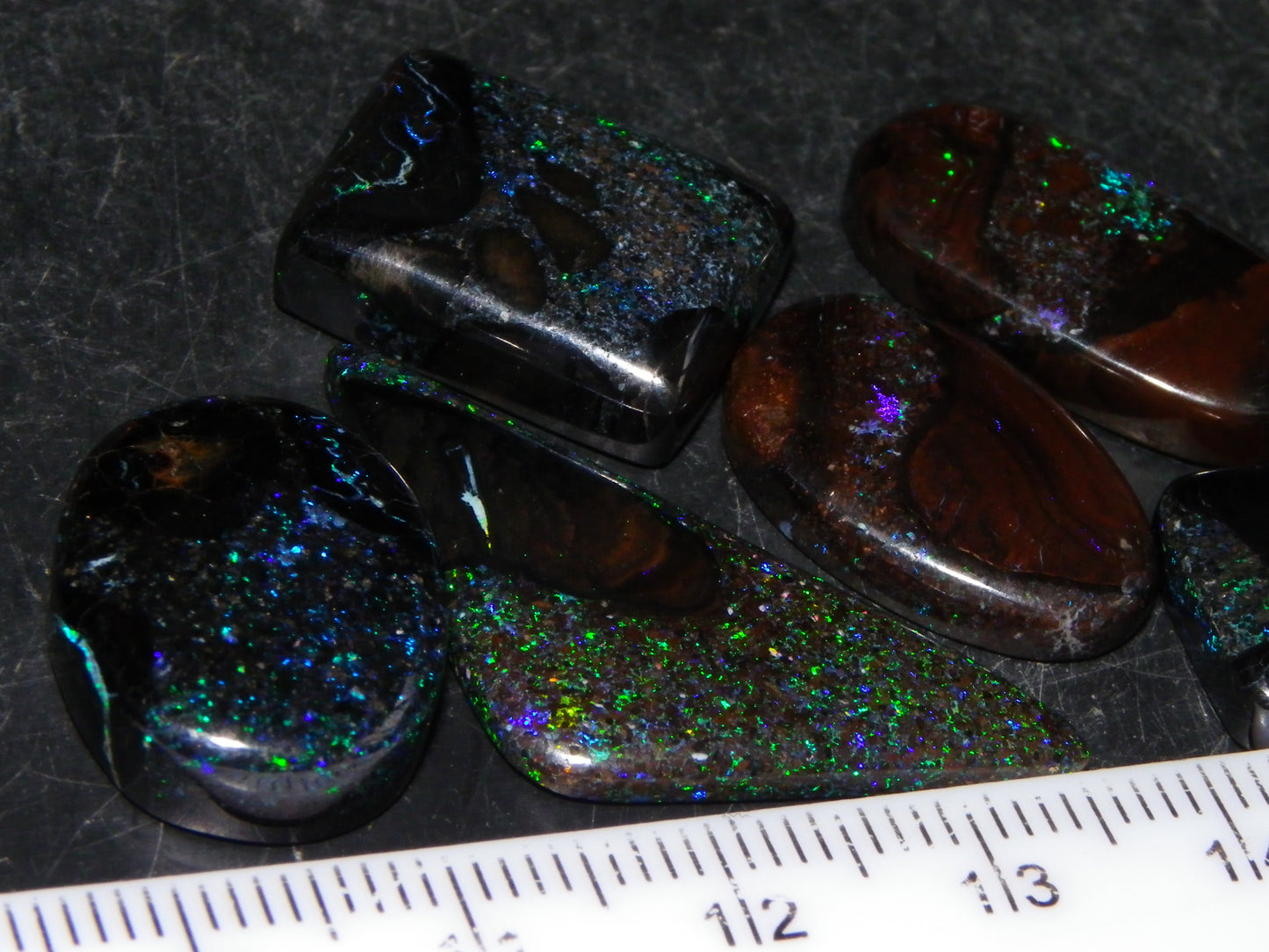 Queensland Cut/Polished/Treated Matrix Opal Parcel x 6 Stones 70.35cts Fires/Patterns