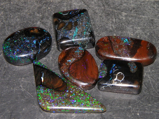 Queensland Cut/Polished/Treated Matrix Opal Parcel x 6 Stones 70.35cts Fires/Patterns