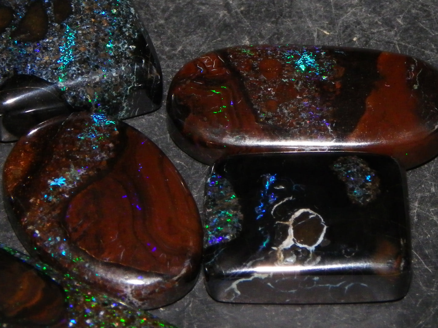 Queensland Cut/Polished/Treated Matrix Opal Parcel x 6 Stones 70.35cts Fires/Patterns