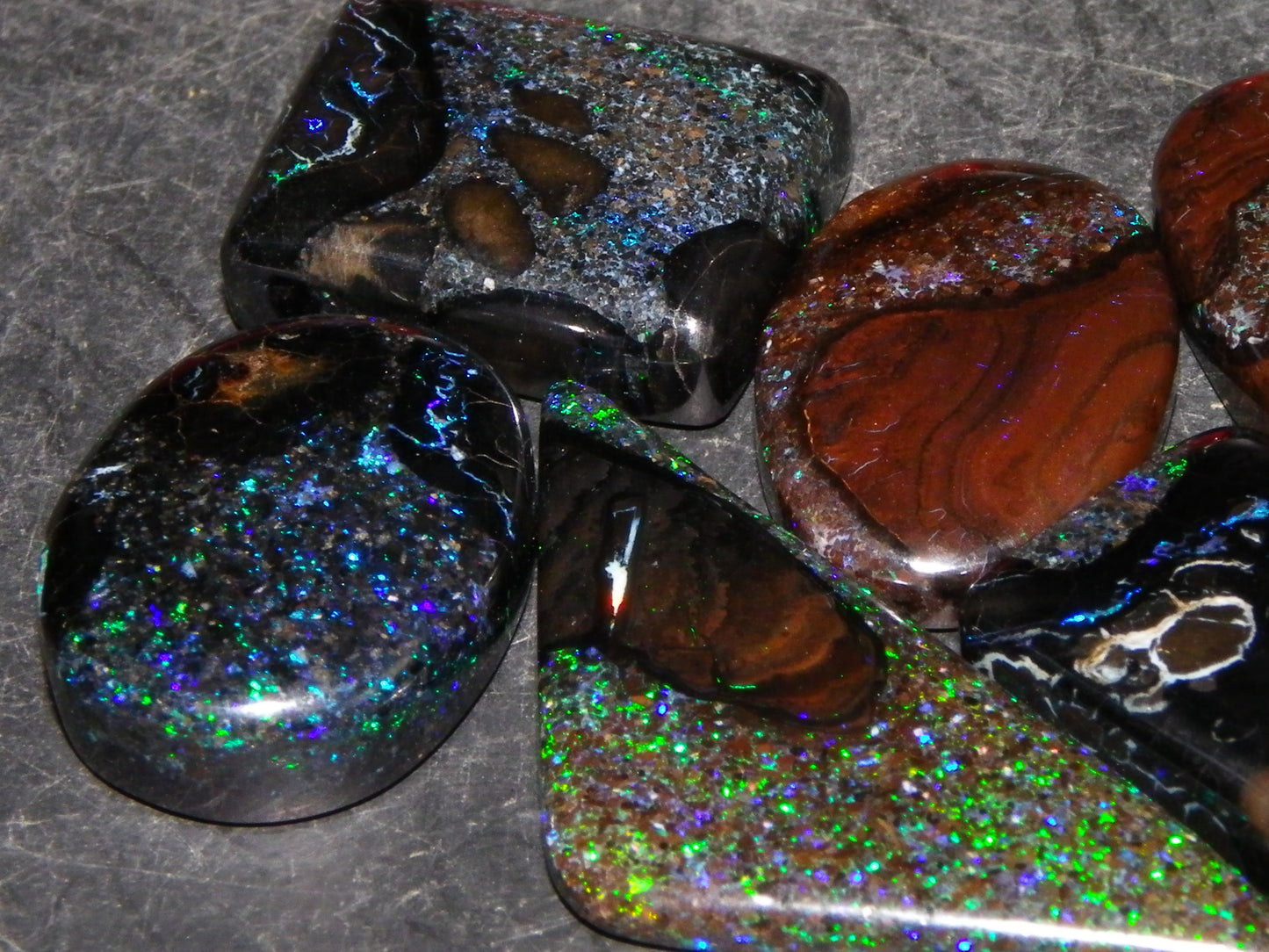 Queensland Cut/Polished/Treated Matrix Opal Parcel x 6 Stones 70.35cts Fires/Patterns