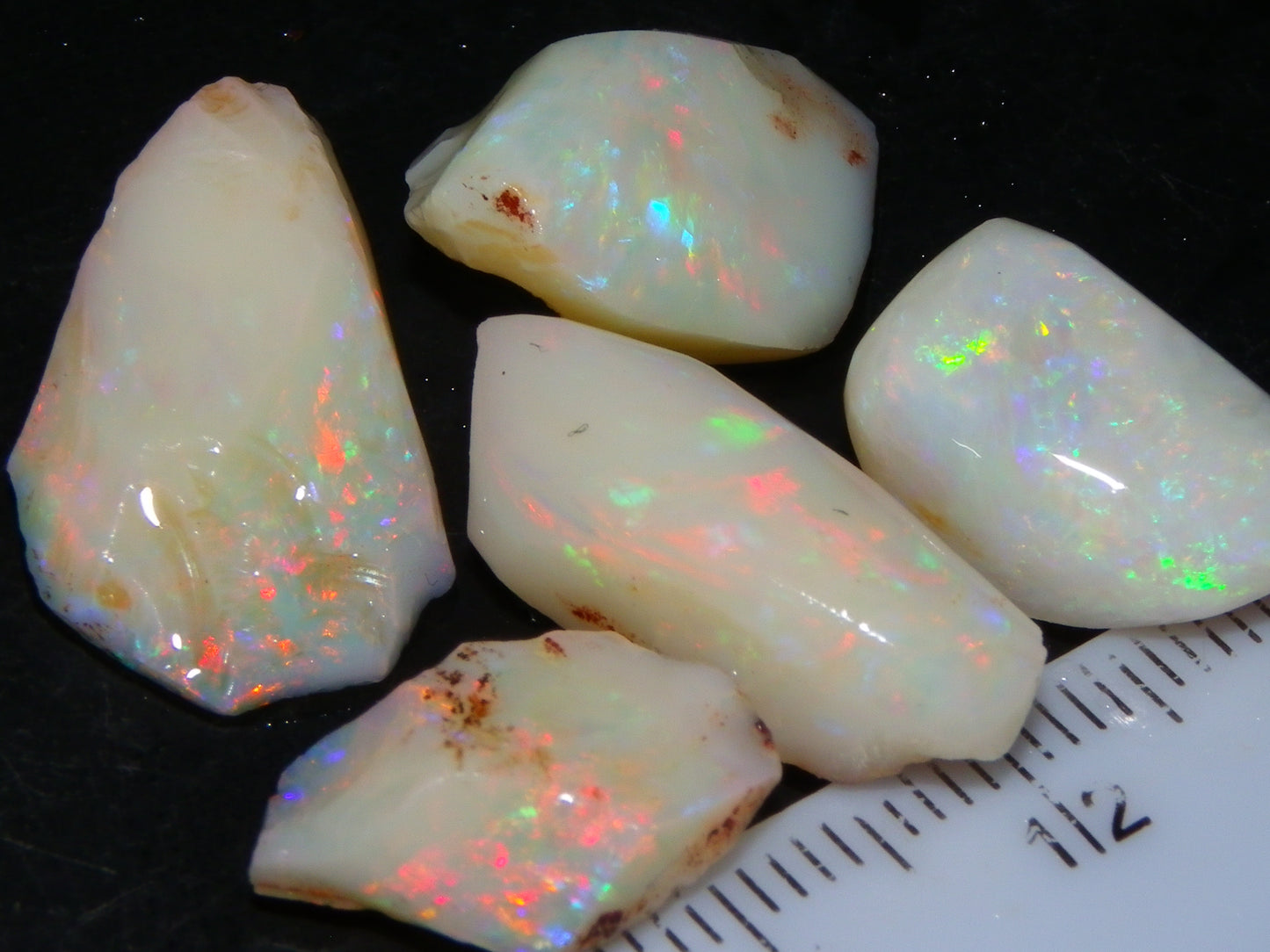 5 Nice Coober Pedy Rough/Rubbed Opals 31.65cts Red/Green/Blue Fires Australia