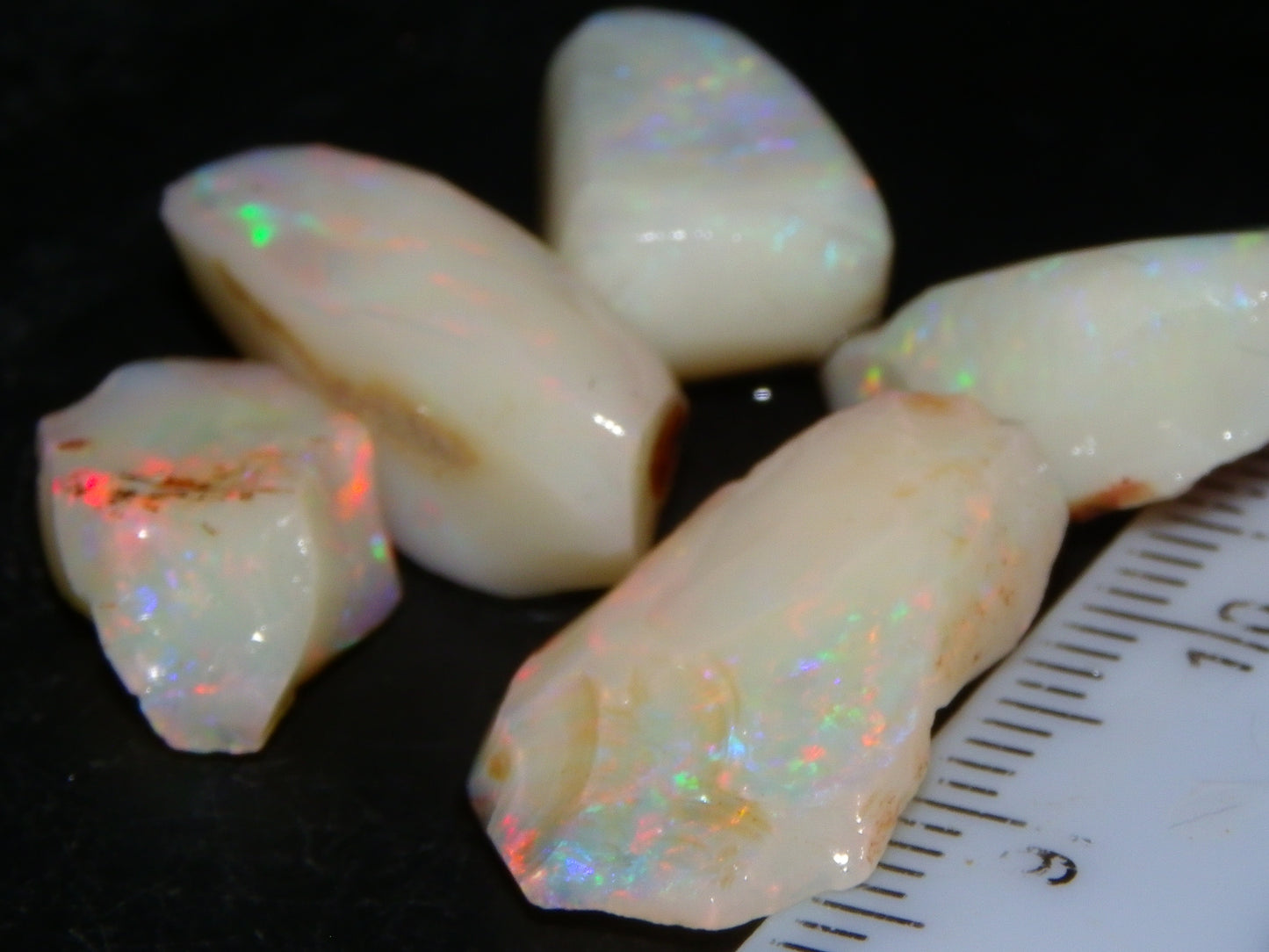 5 Nice Coober Pedy Rough/Rubbed Opals 31.65cts Red/Green/Blue Fires Australia