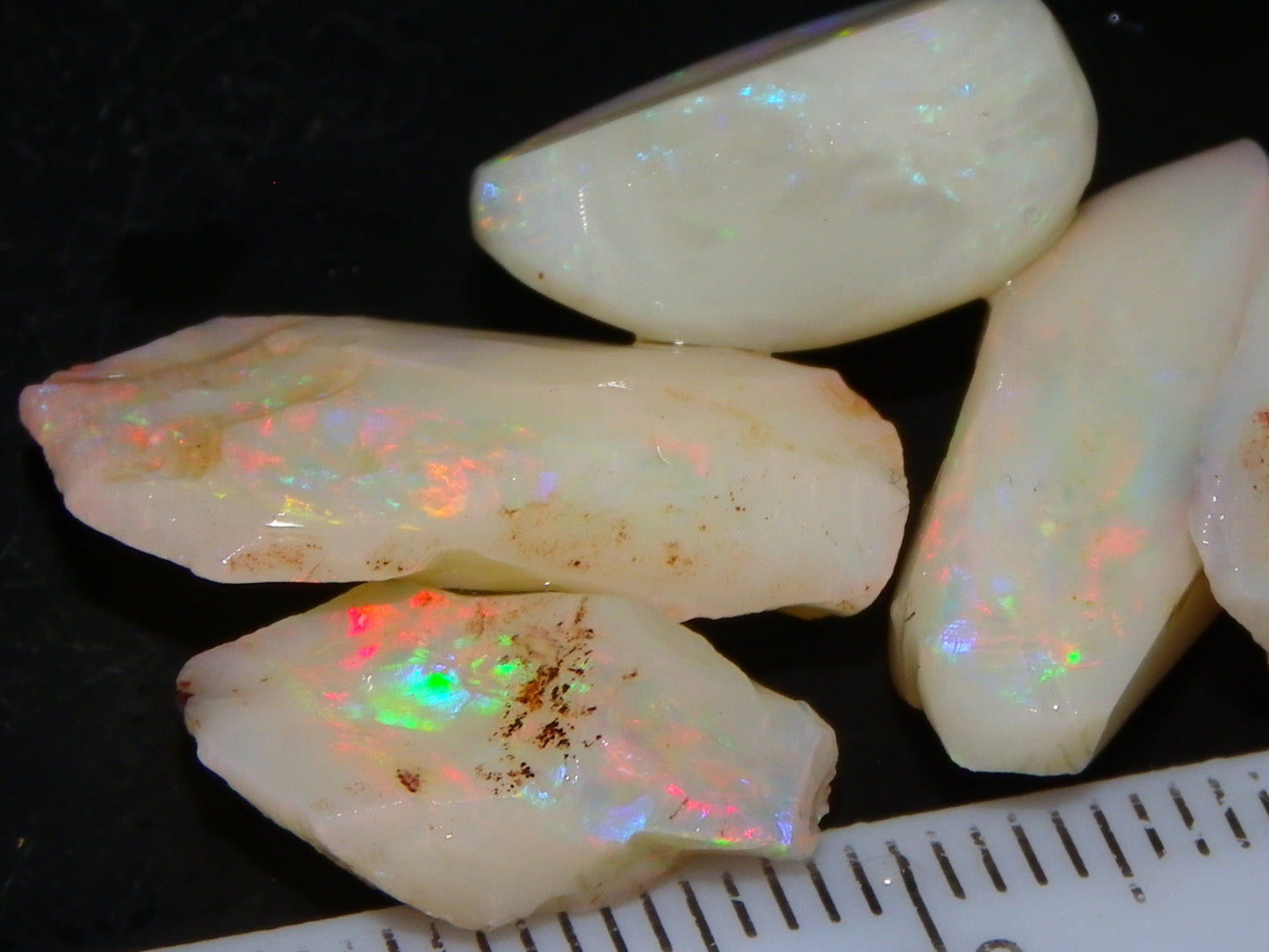 5 Nice Coober Pedy Rough/Rubbed Opals 31.65cts Red/Green/Blue Fires Australia