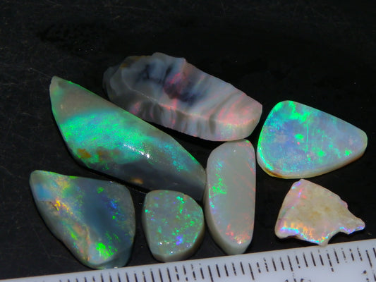 Flashy Lightning Ridge Opal Rubs/Rough Preforms 24.3cts Dark/Crystal Base Fires