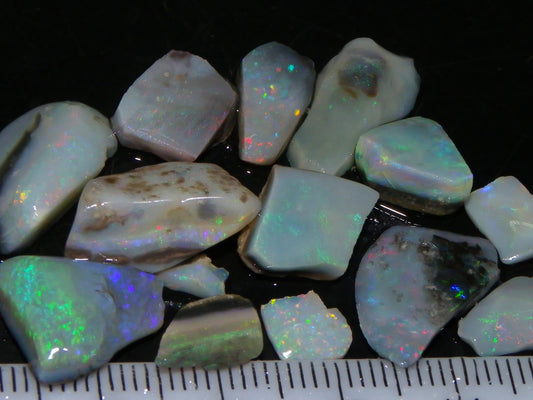 Nice Mintabie Opal Rubs/Rough Parcel 32cts Dark Base Green/Blue/Reds Australia (N)