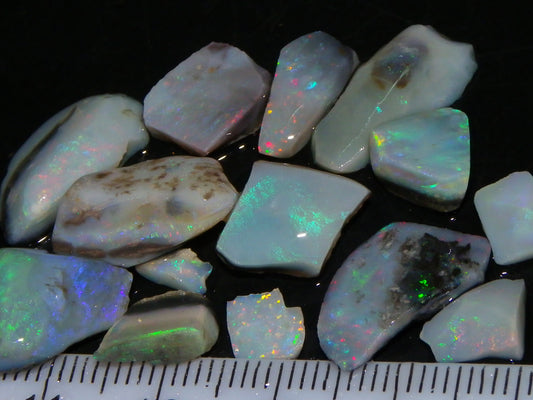 Nice Mintabie Opal Rubs/Rough Parcel 32cts Dark Base Green/Blue/Reds Australia (N)
