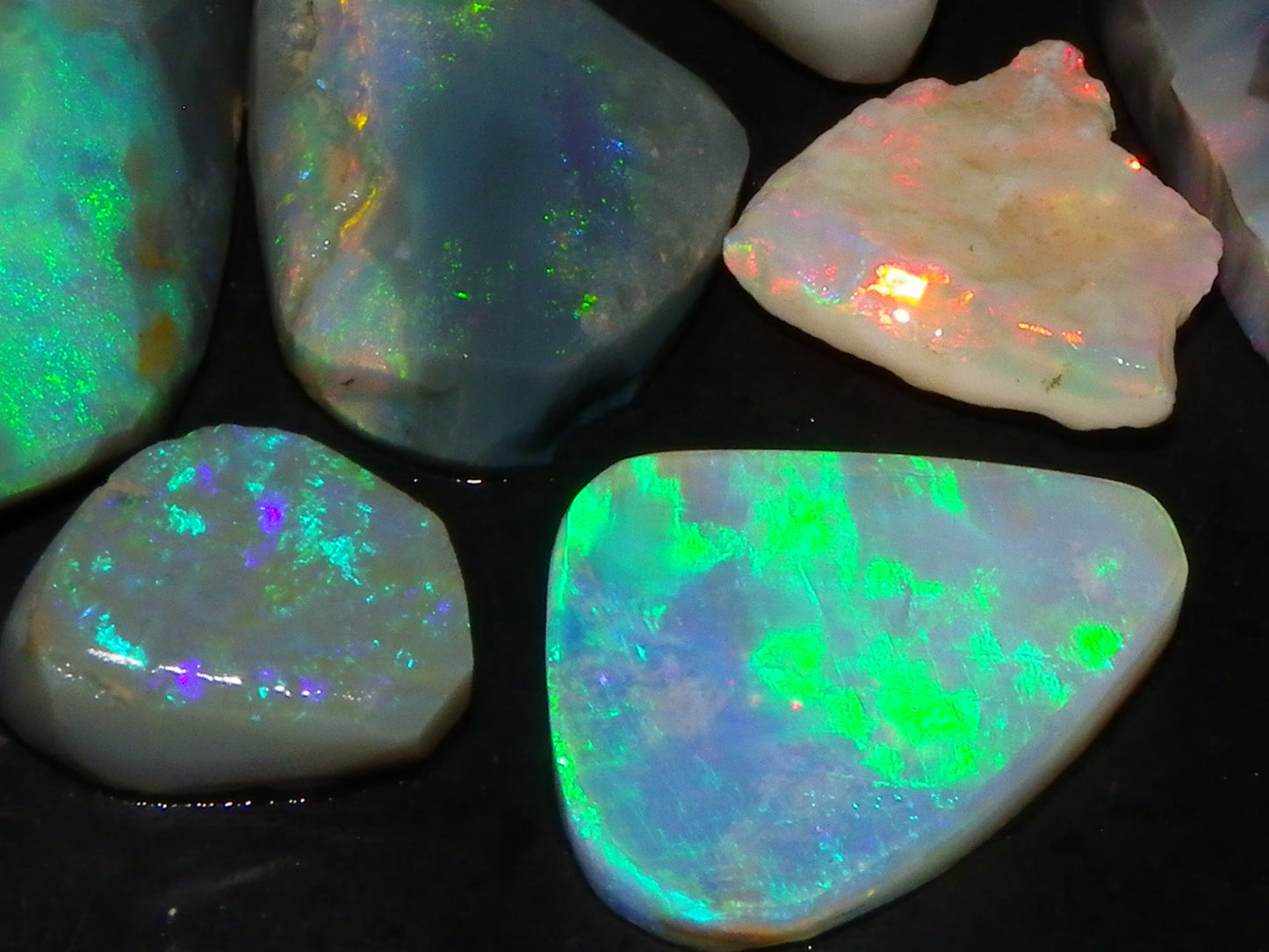 Flashy Lightning Ridge Opal Rubs/Rough Preforms 24.3cts Dark/Crystal Base Fires