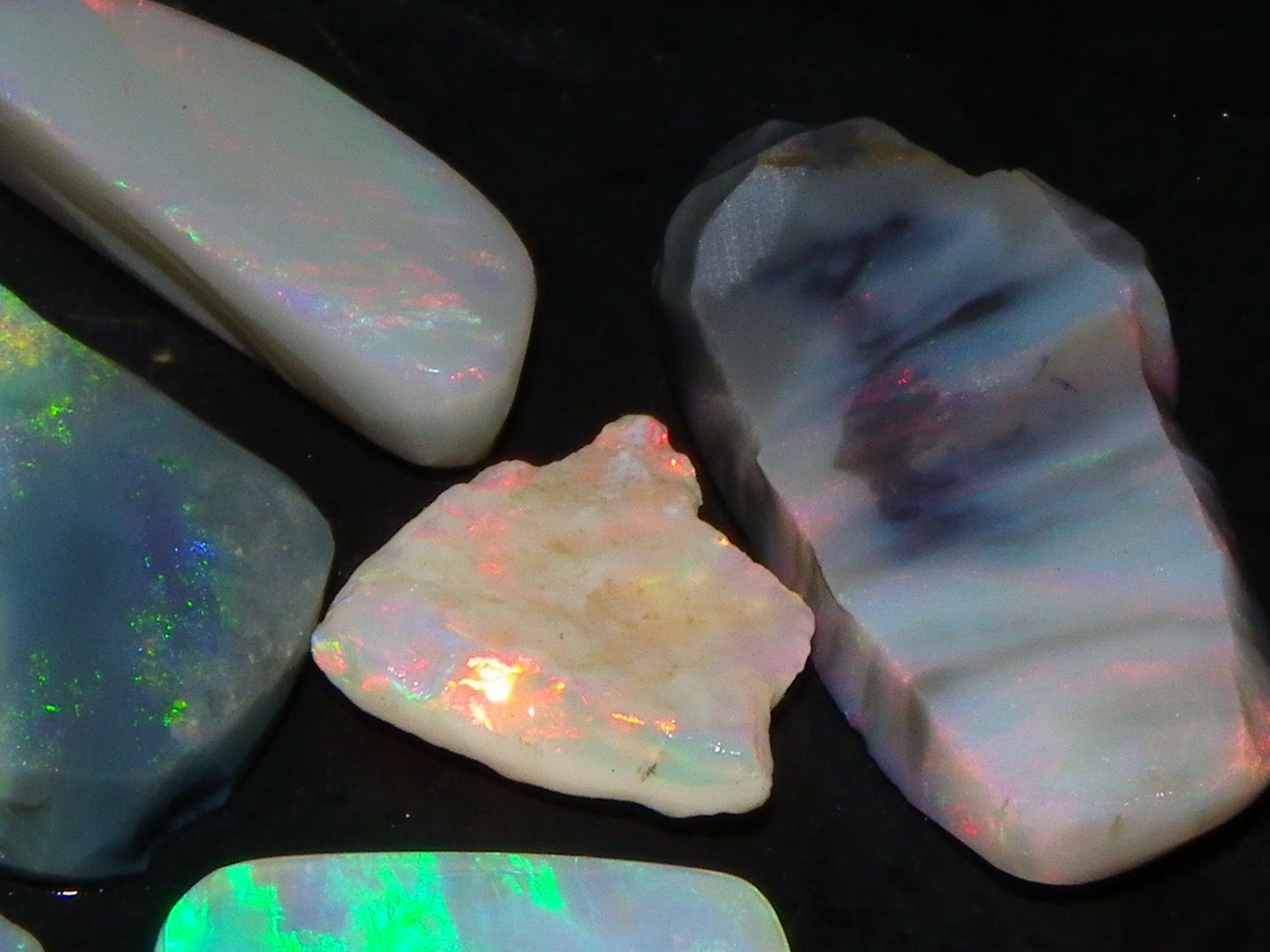 Flashy Lightning Ridge Opal Rubs/Rough Preforms 24.3cts Dark/Crystal Base Fires