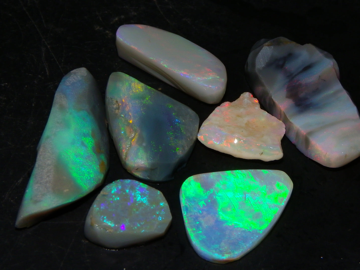 Flashy Lightning Ridge Opal Rubs/Rough Preforms 24.3cts Dark/Crystal Base Fires