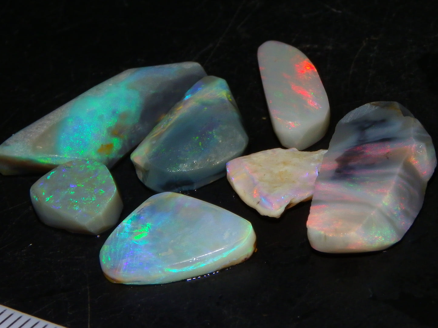 Flashy Lightning Ridge Opal Rubs/Rough Preforms 24.3cts Dark/Crystal Base Fires