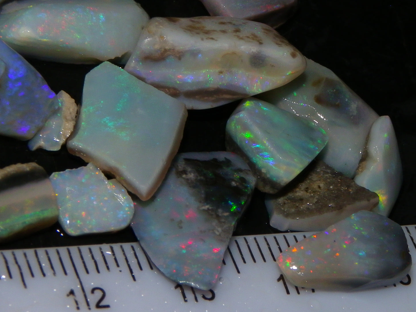 Nice Mintabie Opal Rubs/Rough Parcel 32cts Dark Base Green/Blue/Reds Australia (N)