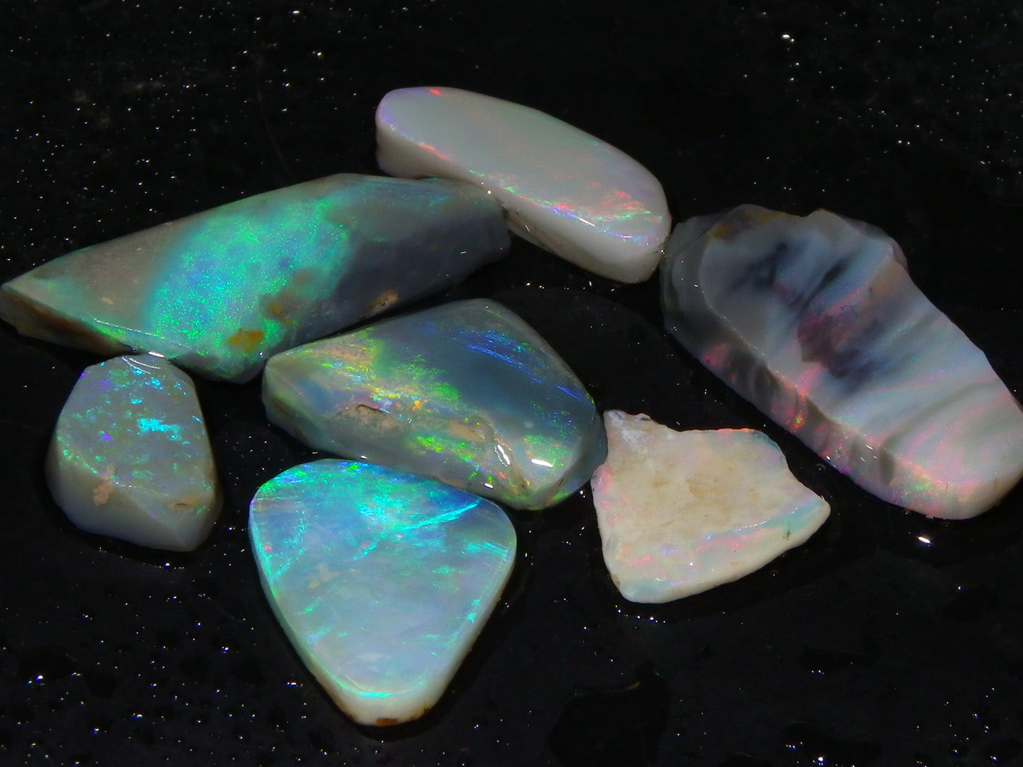 Flashy Lightning Ridge Opal Rubs/Rough Preforms 24.3cts Dark/Crystal Base Fires