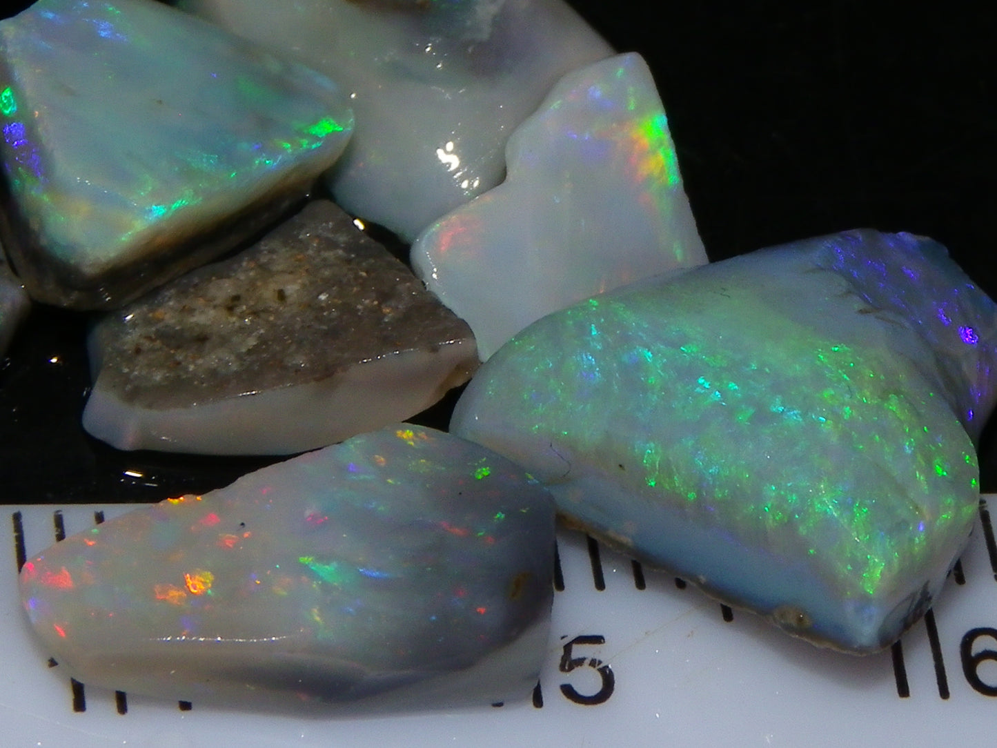 Nice Mintabie Opal Rubs/Rough Parcel 32cts Dark Base Green/Blue/Reds Australia (N)