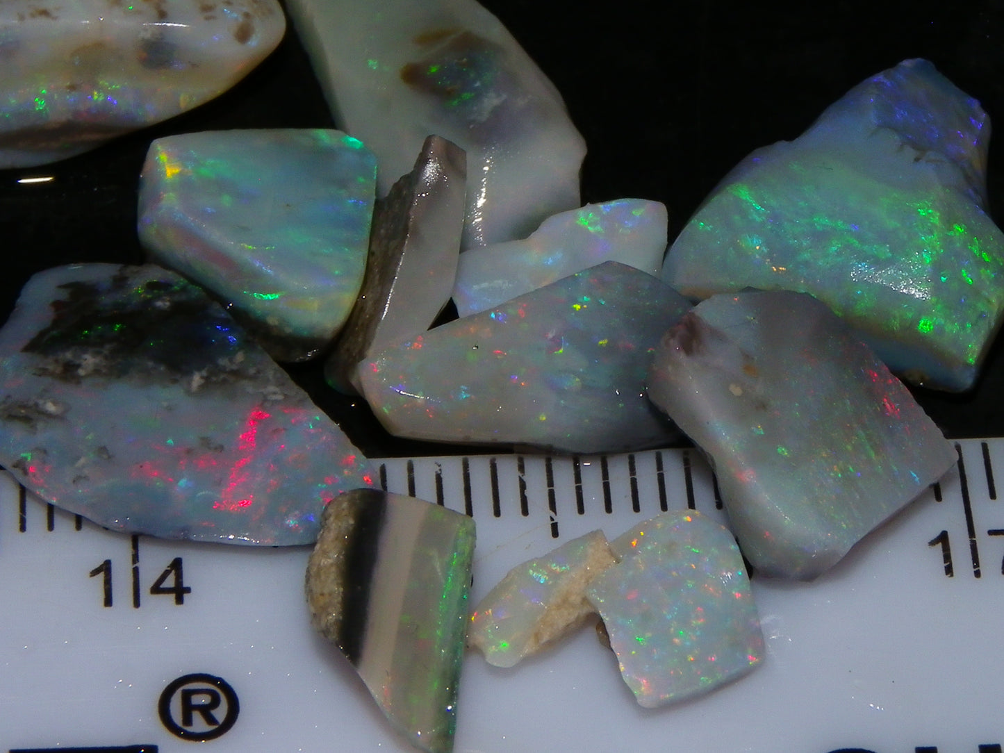 Nice Mintabie Opal Rubs/Rough Parcel 32cts Dark Base Green/Blue/Reds Australia (N)