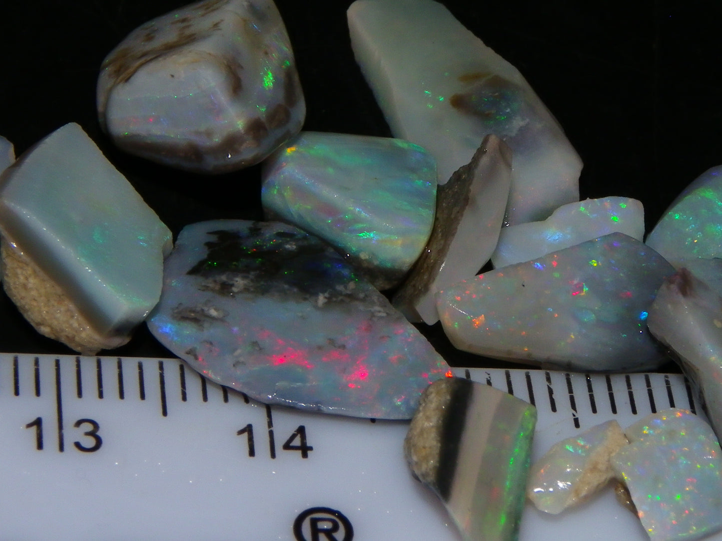 Nice Mintabie Opal Rubs/Rough Parcel 32cts Dark Base Green/Blue/Reds Australia (N)
