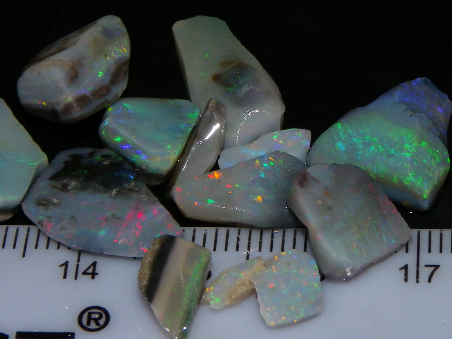 Nice Mintabie Opal Rubs/Rough Parcel 32cts Dark Base Green/Blue/Reds Australia (N)