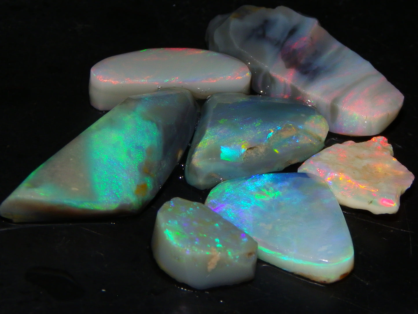 Flashy Lightning Ridge Opal Rubs/Rough Preforms 24.3cts Dark/Crystal Base Fires