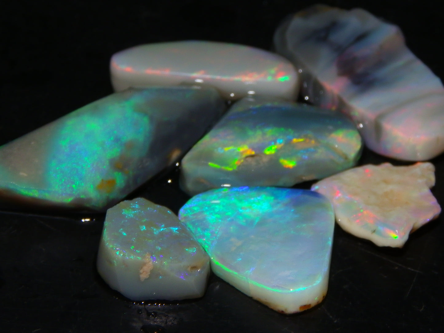 Flashy Lightning Ridge Opal Rubs/Rough Preforms 24.3cts Dark/Crystal Base Fires