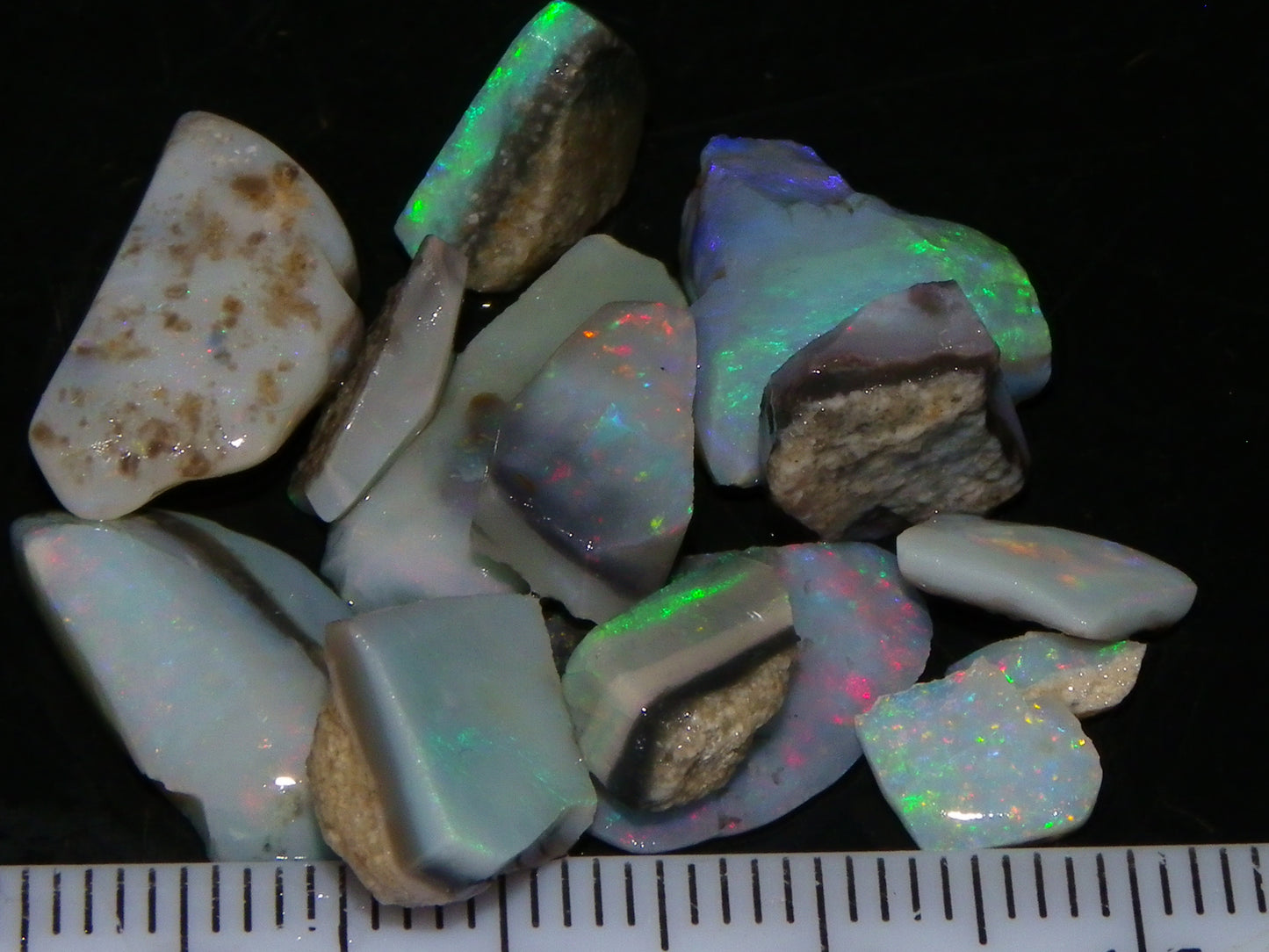 Nice Mintabie Opal Rubs/Rough Parcel 32cts Dark Base Green/Blue/Reds Australia (N)