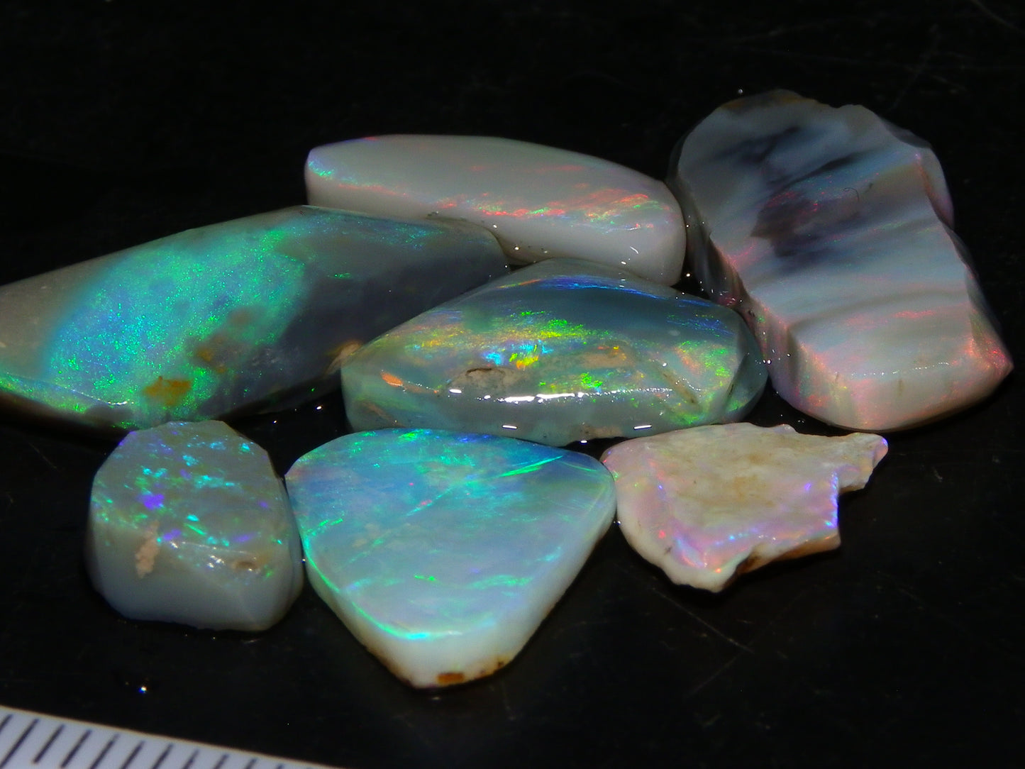 Flashy Lightning Ridge Opal Rubs/Rough Preforms 24.3cts Dark/Crystal Base Fires