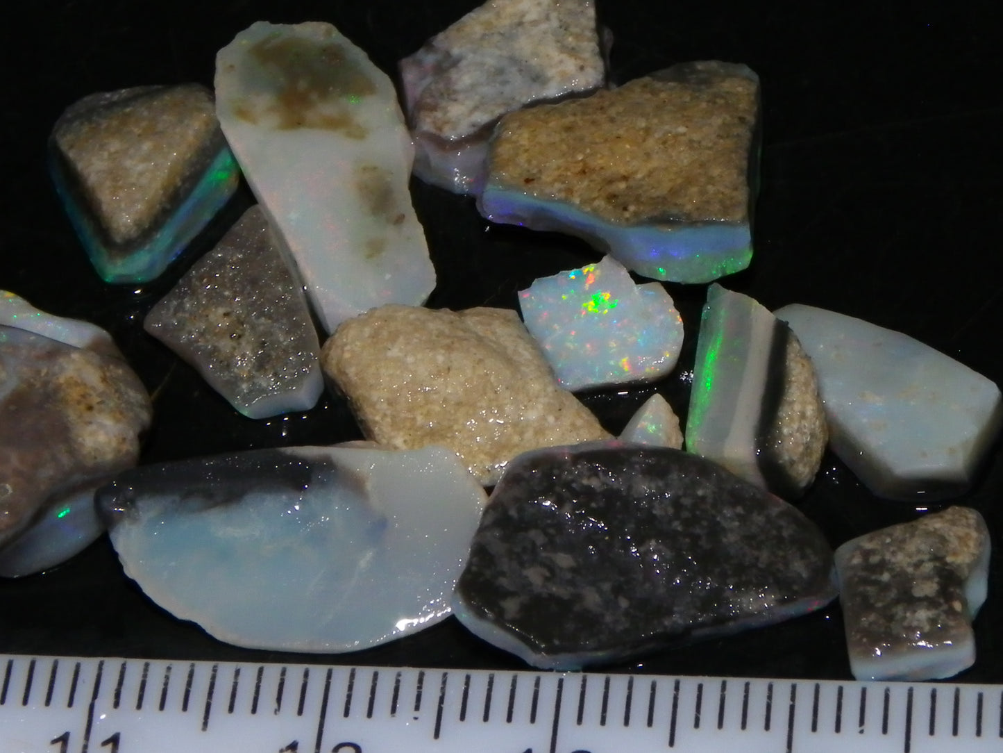 Nice Mintabie Opal Rubs/Rough Parcel 32cts Dark Base Green/Blue/Reds Australia (N)