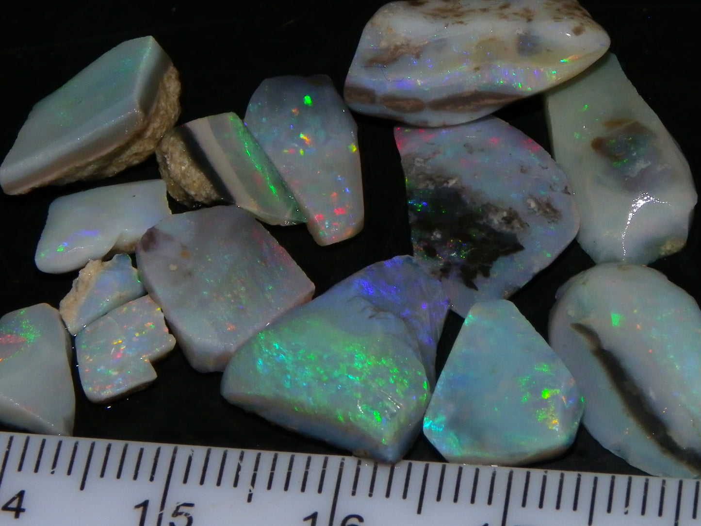 Nice Mintabie Opal Rubs/Rough Parcel 32cts Dark Base Green/Blue/Reds Australia (N)