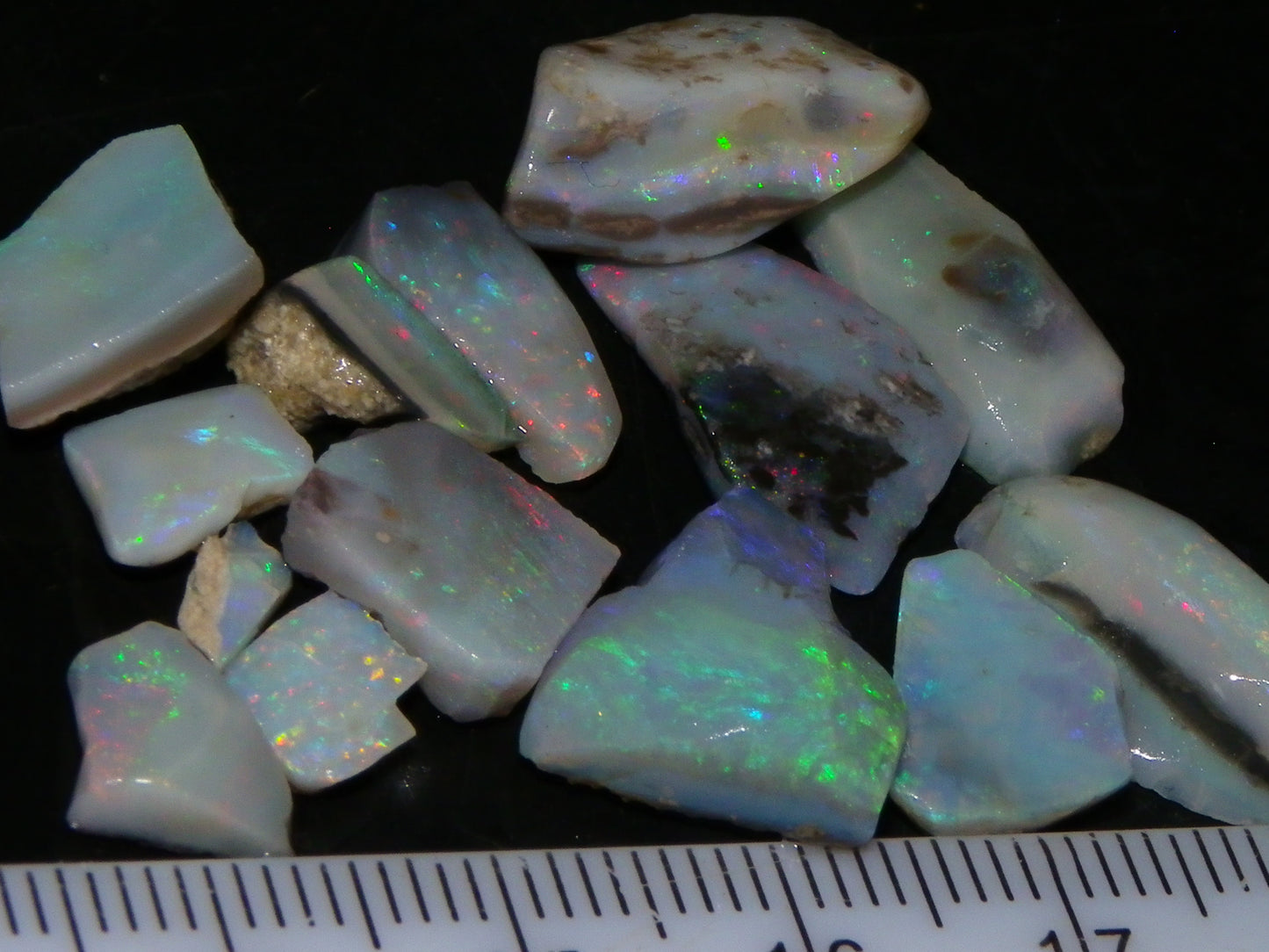 Nice Mintabie Opal Rubs/Rough Parcel 32cts Dark Base Green/Blue/Reds Australia (N)