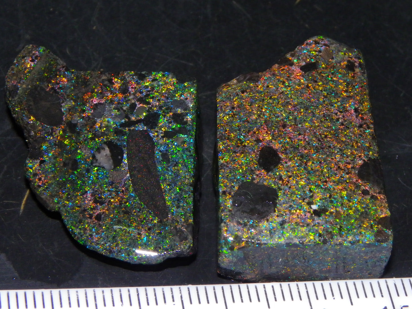 2 Quality/Sliced Andamooka Matrix Opals 84.5cts Multicolour Fires Australia (N)