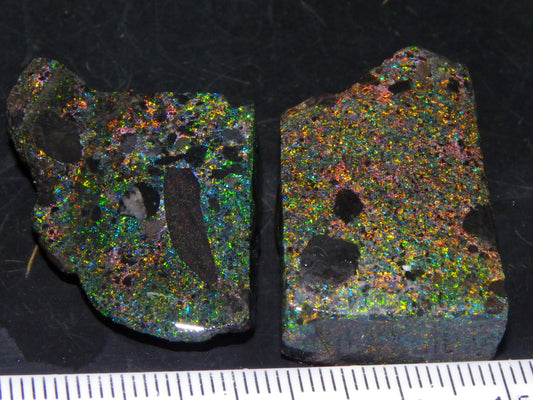 2 Quality/Sliced Andamooka Matrix Opals 84.5cts Multicolour Fires Australia (N)
