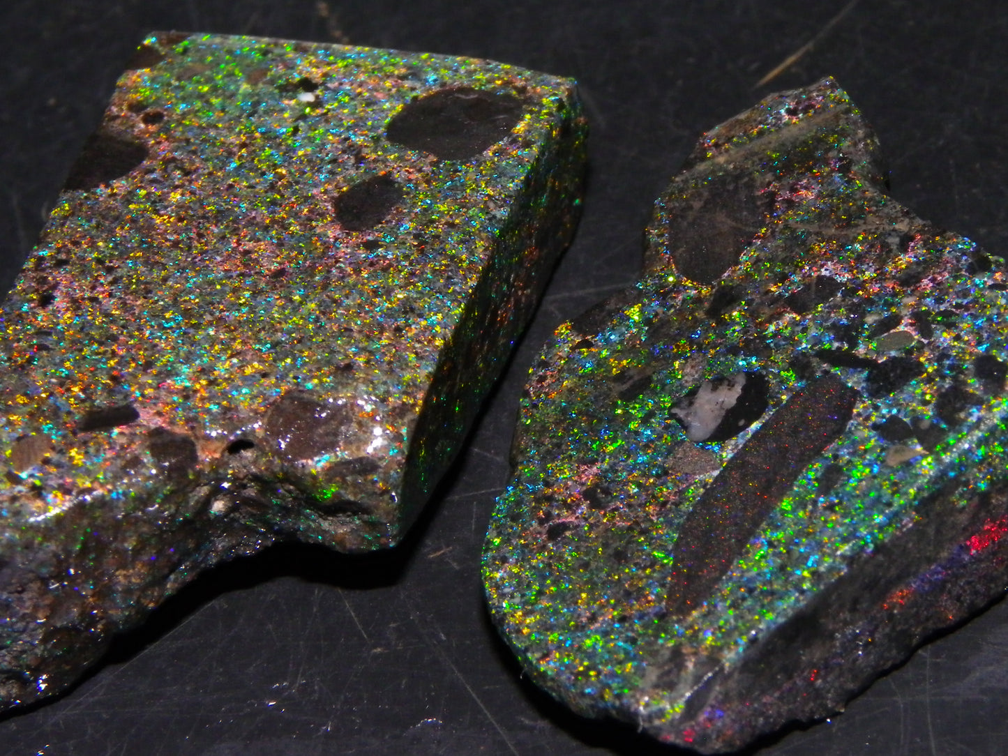 2 Quality/Sliced Andamooka Matrix Opals 84.5cts Multicolour Fires Australia (N)