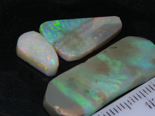 3 Nice Lightning Ridge Opal Rubs/Rough Preforms 19.1cts Green/Gold/Red Fires Australia