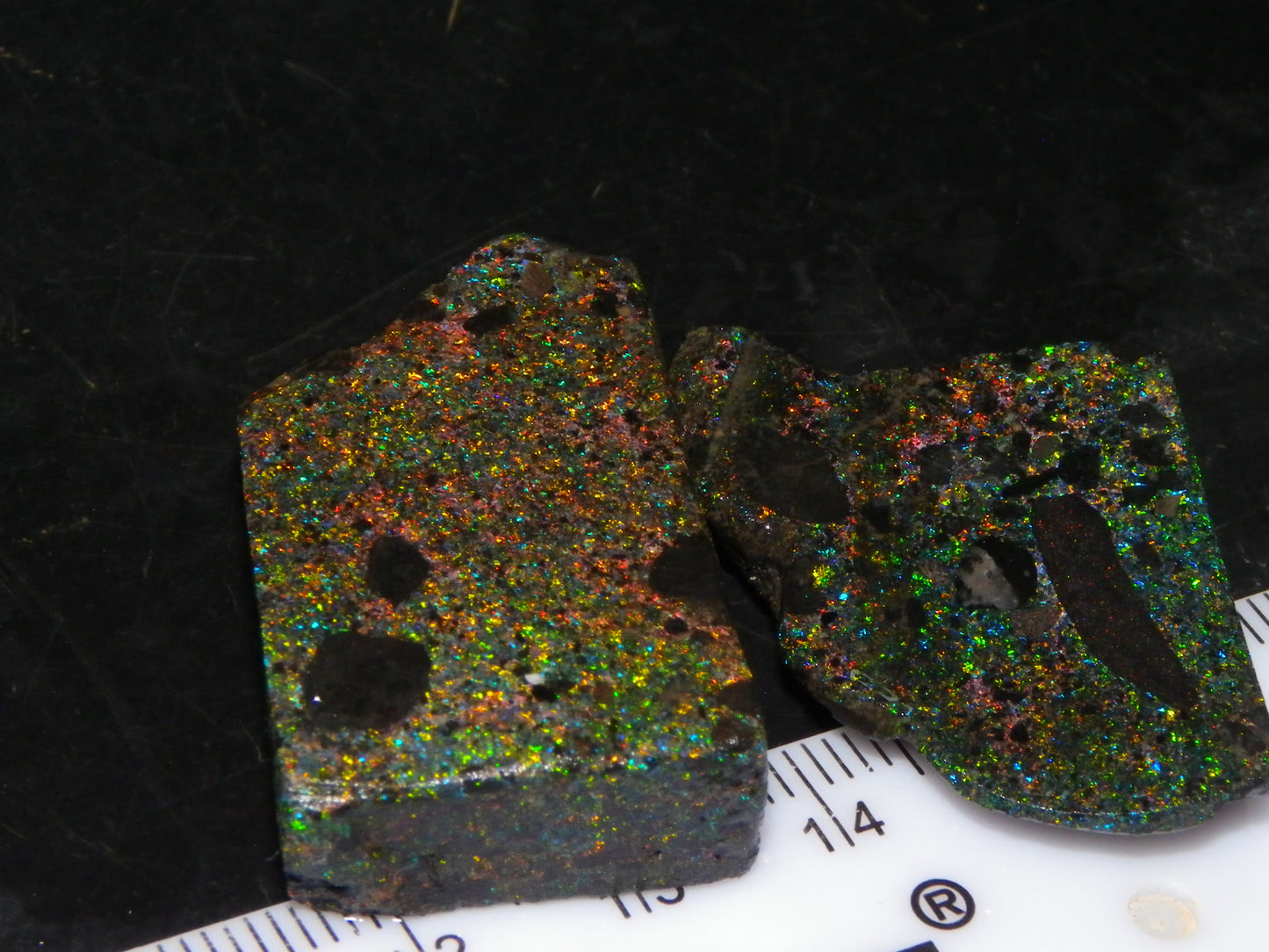2 Quality/Sliced Andamooka Matrix Opals 84.5cts Multicolour Fires Australia (N)