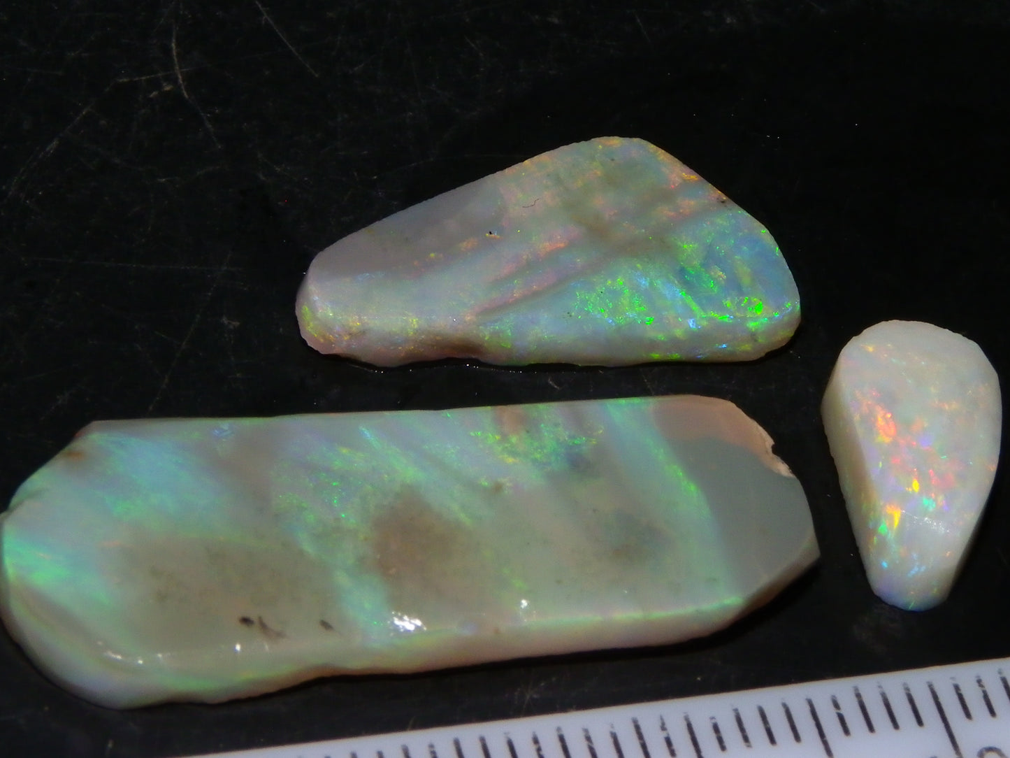 3 Nice Lightning Ridge Opal Rubs/Rough Preforms 19.1cts Green/Gold/Red Fires Australia