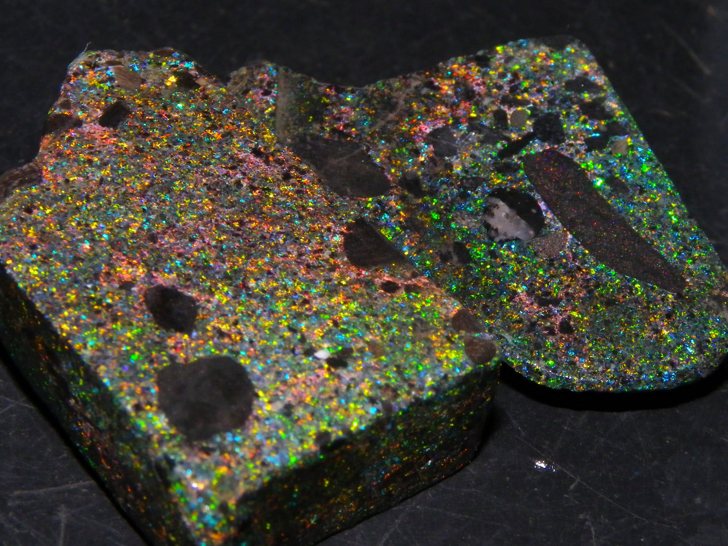 2 Quality/Sliced Andamooka Matrix Opals 84.5cts Multicolour Fires Australia (N)