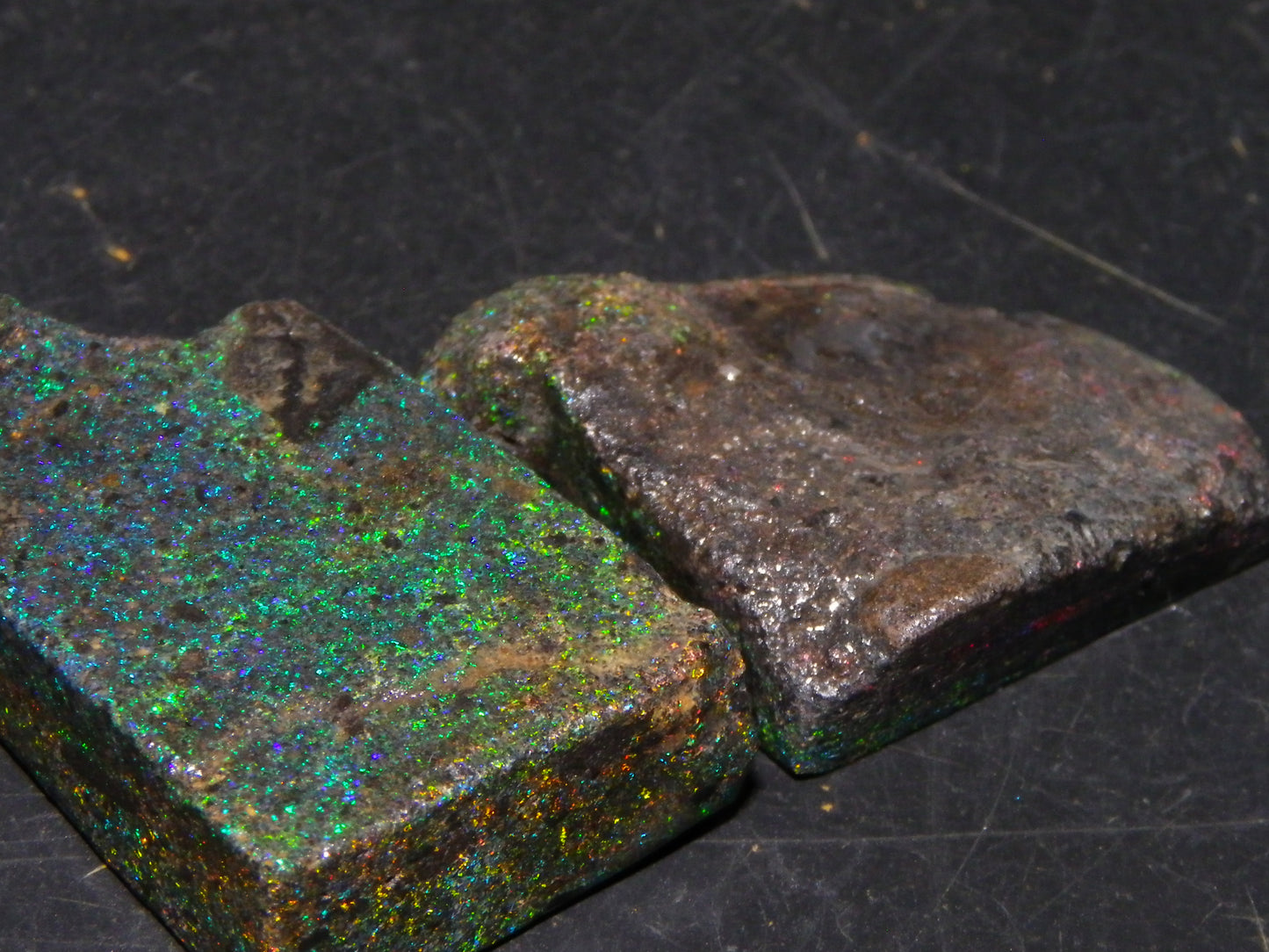 2 Quality/Sliced Andamooka Matrix Opals 84.5cts Multicolour Fires Australia (N)