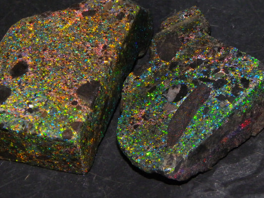 2 Quality/Sliced Andamooka Matrix Opals 84.5cts Multicolour Fires Australia (N)