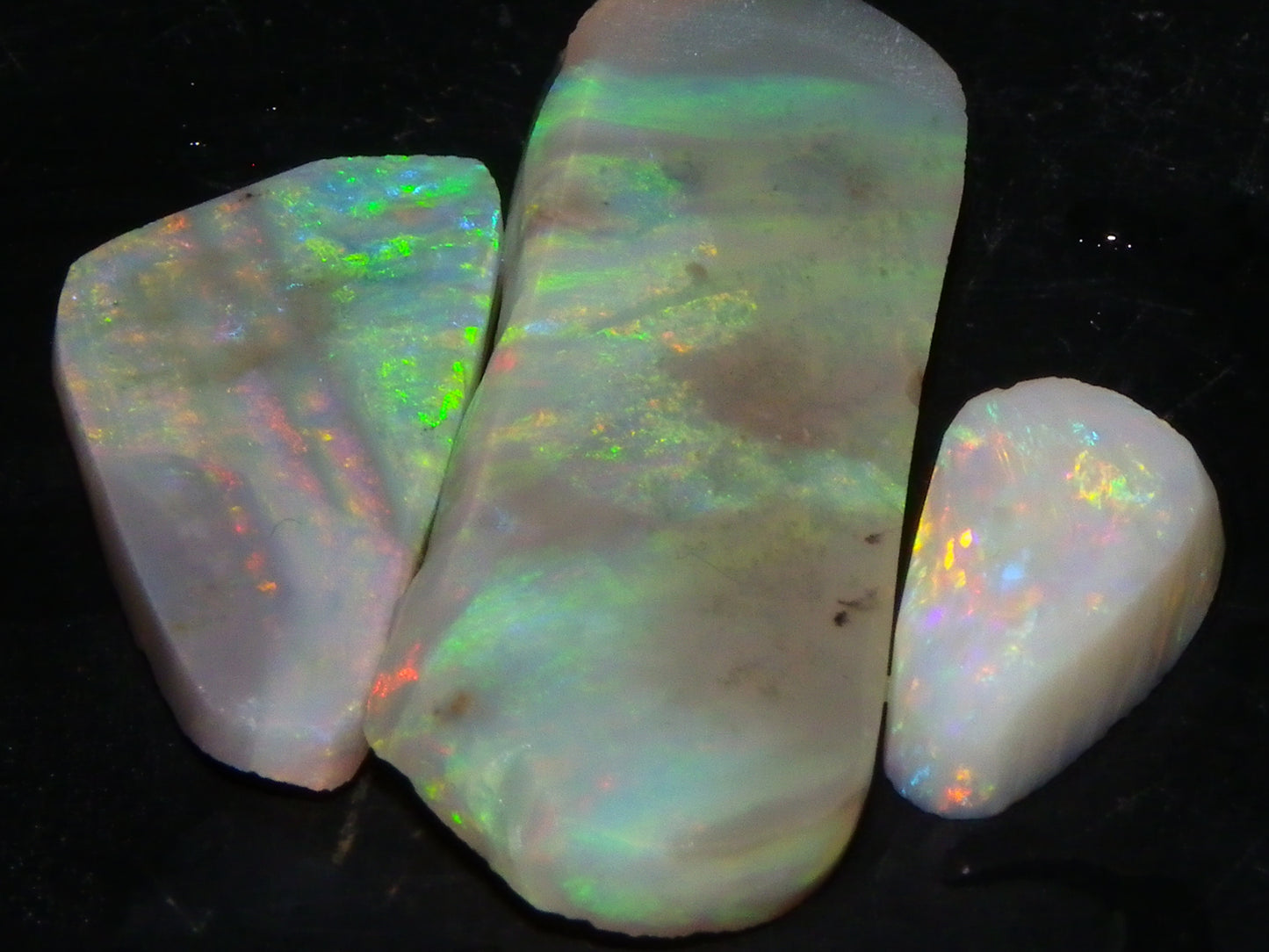 3 Nice Lightning Ridge Opal Rubs/Rough Preforms 19.1cts Green/Gold/Red Fires Australia