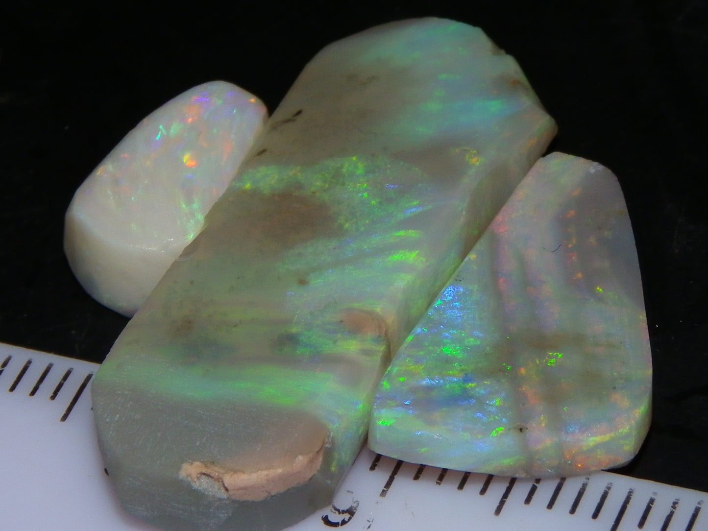 3 Nice Lightning Ridge Opal Rubs/Rough Preforms 19.1cts Green/Gold/Red Fires Australia