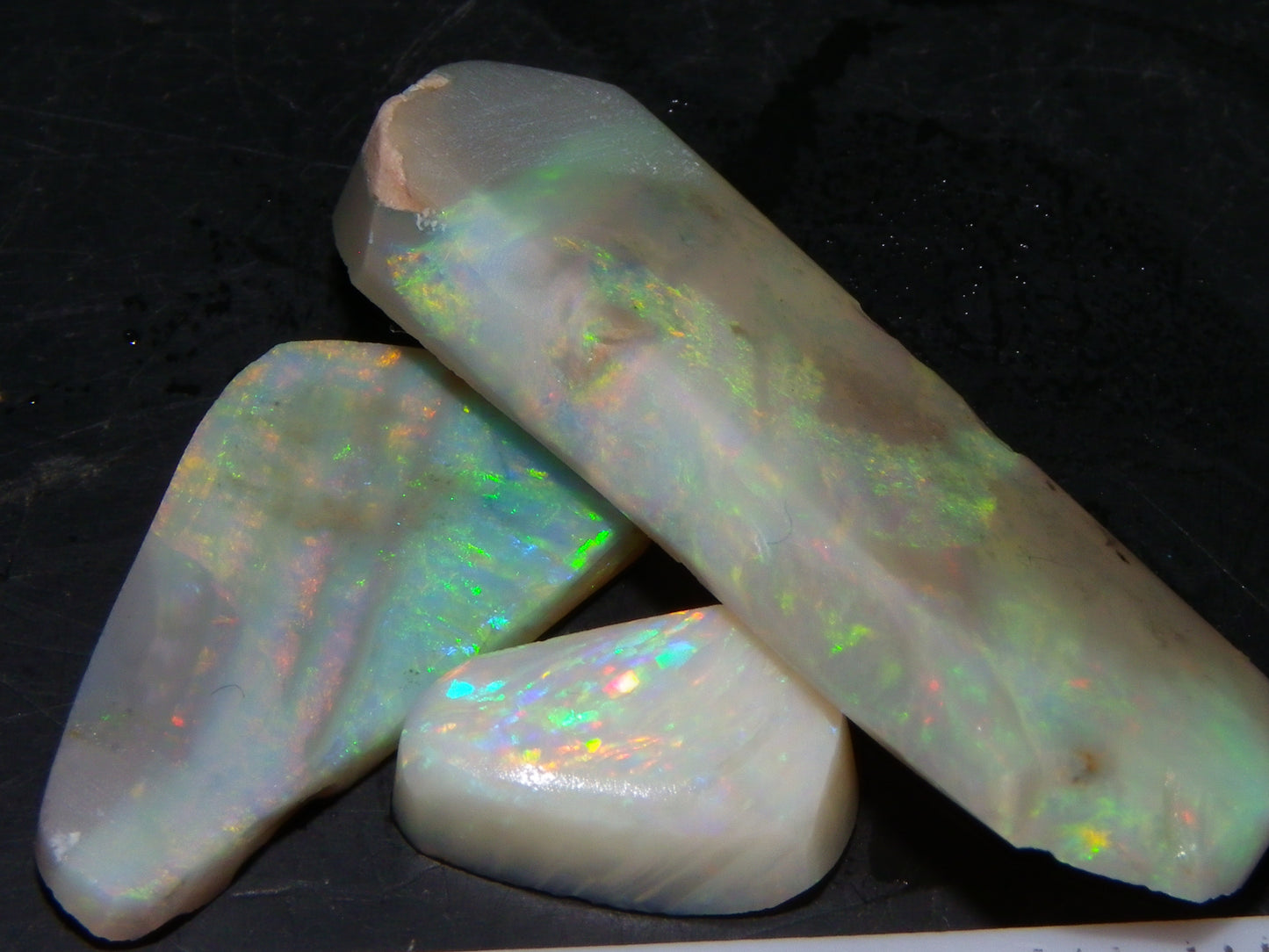 3 Nice Lightning Ridge Opal Rubs/Rough Preforms 19.1cts Green/Gold/Red Fires Australia