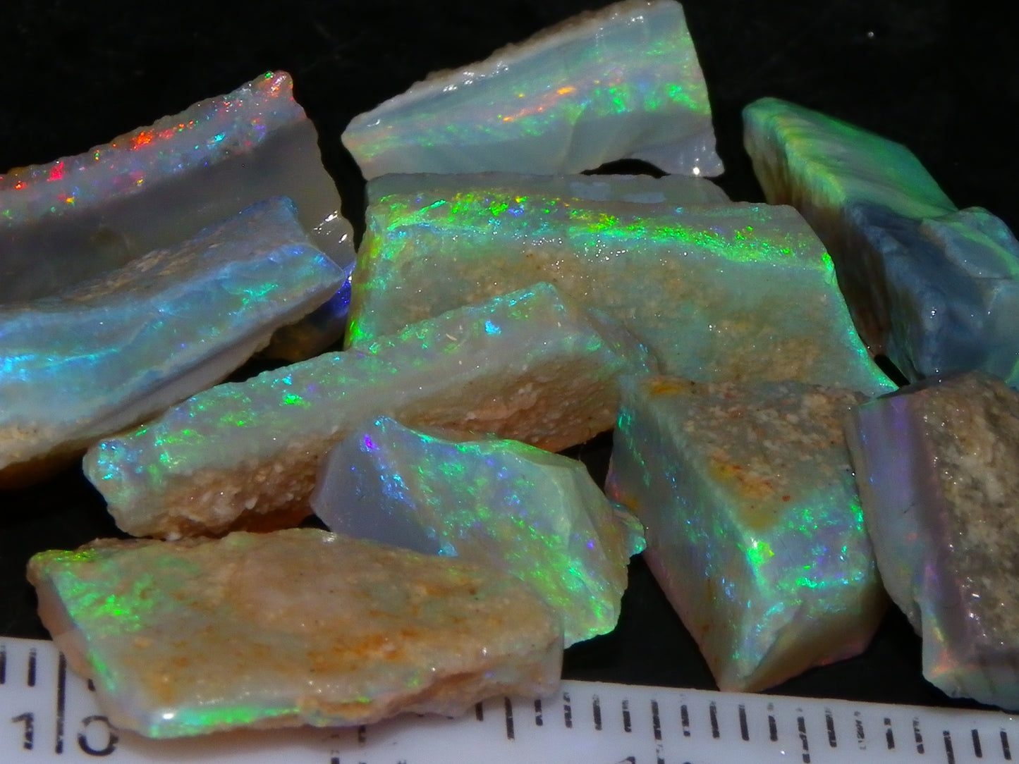 Bright Gem Seam Opal Rough Parcel 48.05cts Mintabie Australia Blue/Green/Red Fires Au