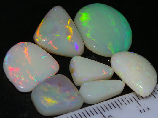 7 Nice Rubbed/Preforms Opals Coober Pedy Australia 26.1cts Multicolours Crystal/Milky/White