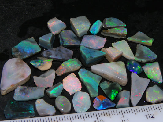 Nice Rubbed Mintabie Opals/Specimens/Rough Parcel 42.94cts Multicolours Australia